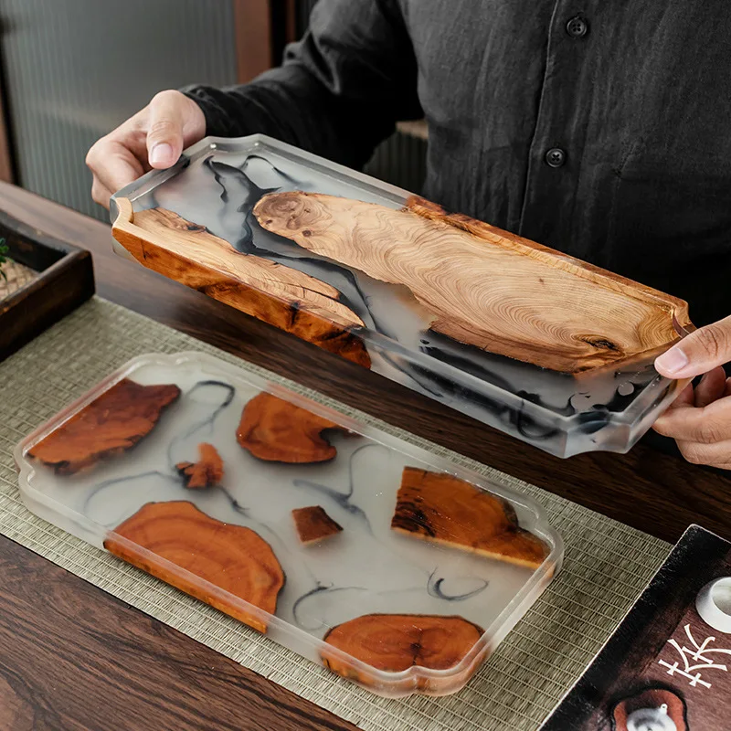 NEW custom cedar pine wood epoxy resin tray plates tea pot cup rustic round serving placemat