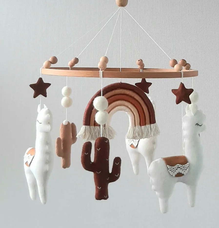 Rainbow llama baby mobile nursery alpaca crib felt mobile boho nursery baby shower gift