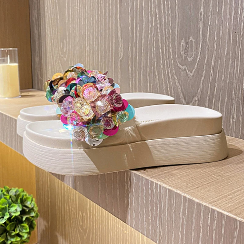 31-45 Large Size Summer High Quality Thick Sole Colorful Diamond Spring Shoes Platform Sandals