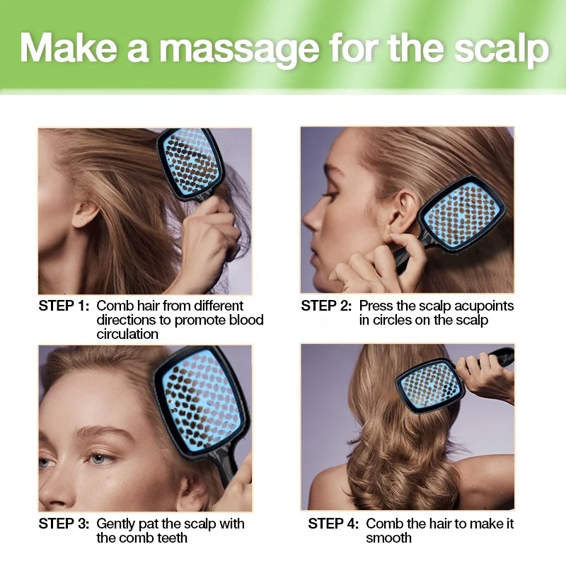 HEYAMO Heart Square Hollow Detangling Vent Brush Massage Comb Deman Custom Logo Curved Wave Brush Maze Hair Brush For Hair Dryer