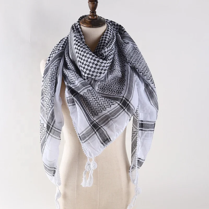 Black plaid Hiking shimagh Shemagh arab scarf Desert kuffiyeh palestine keffiyeh Wrap 130*130cm Islamic Mens Square Scarf Unisex