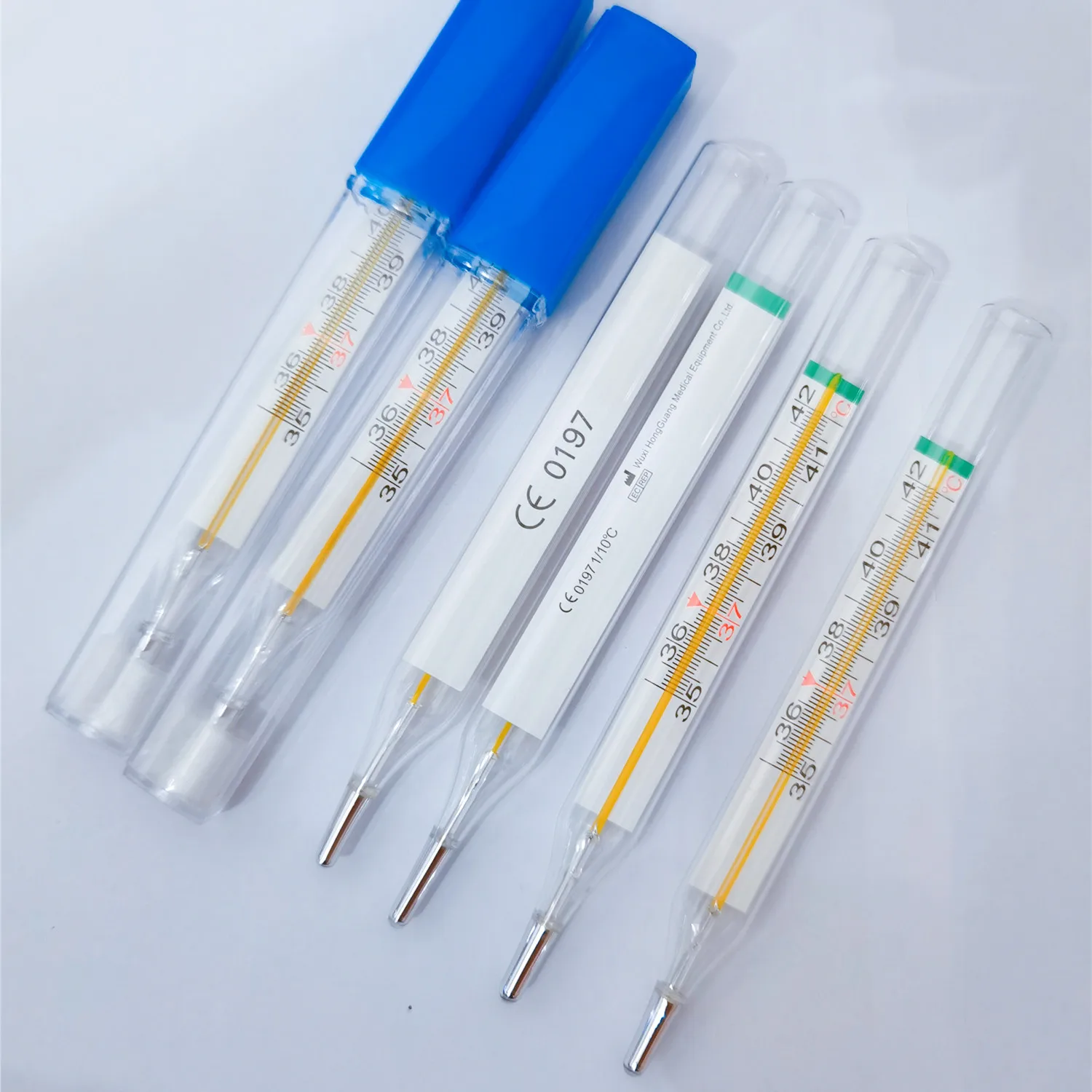 Medical Environmental Glass Yellow Mercury Filled Oral Thermometer Oval Armpit Clinical Mercury Thermometers
