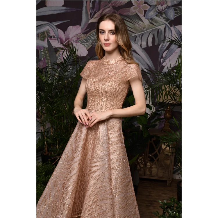 New Design Fashion rose gold satin party Prom Gowns 2022 luxury evening dress