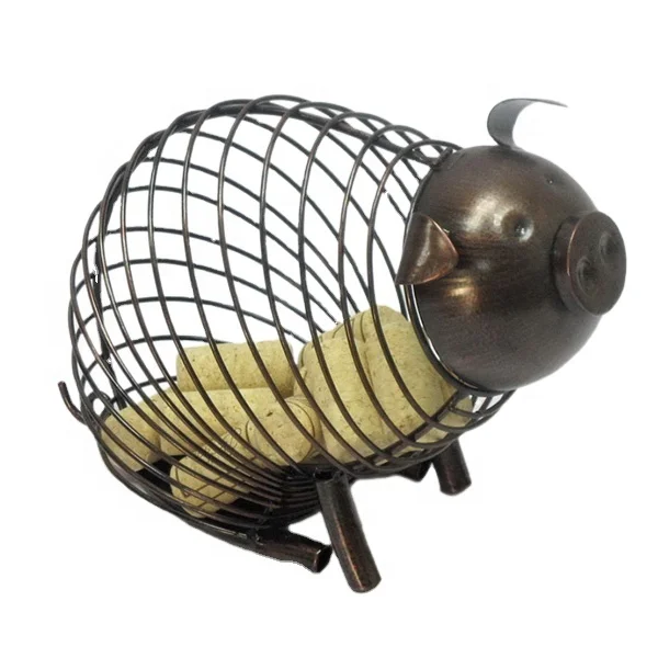 Pig figurine home decor Iron metal Wine Cork Holder