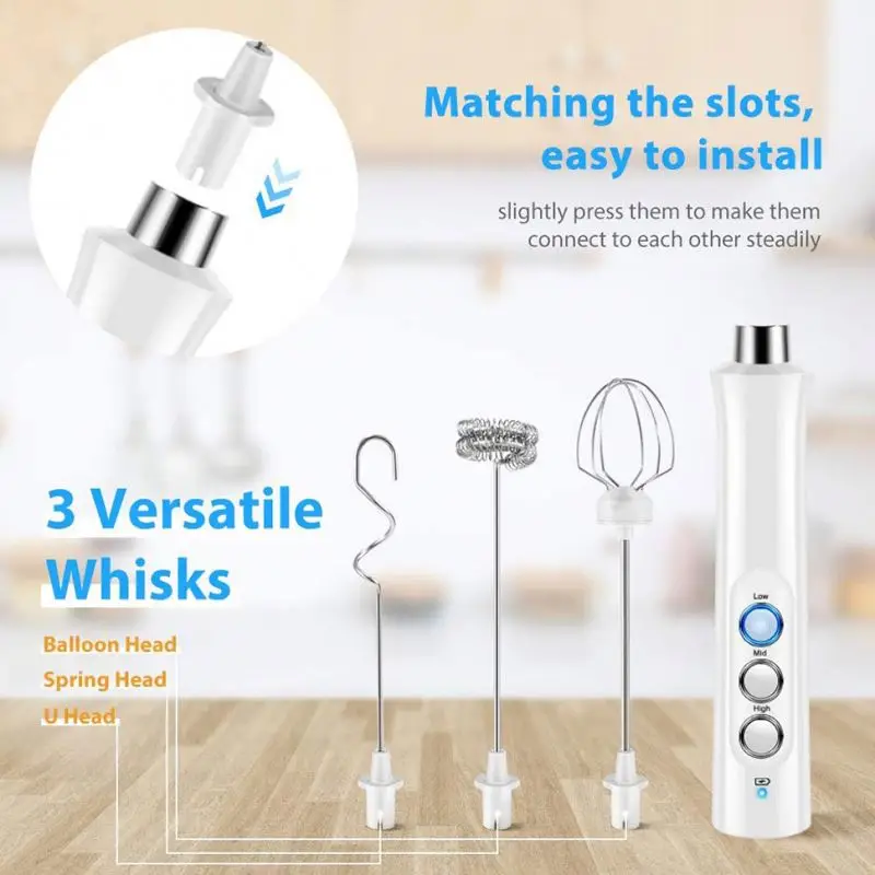 High Quality Mini Stainless Steel Electric Milk Frother Handheld Detachable USB Coffee/Tea Tool with Modern Design Box Packed