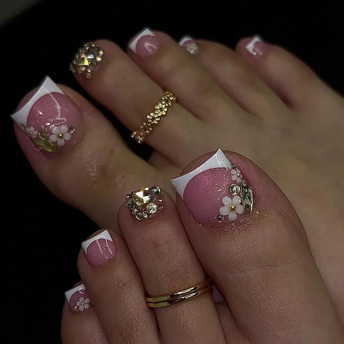 Short Nails Press On Artificial Foot Nails Custom French Tips Glazed Toenails Short Square Press On Toe Nails