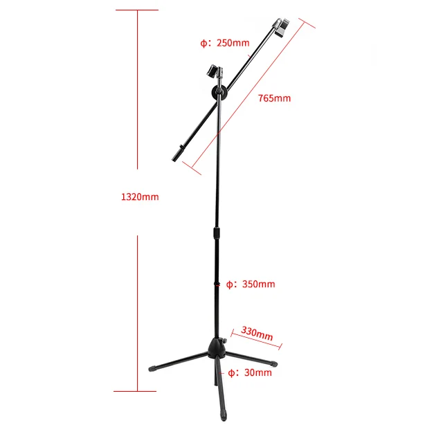 Wholesaler Professional  Tripod Mic Stands with 2 Mic Clip Holders Adjustable  Microphone Stand for mic recording