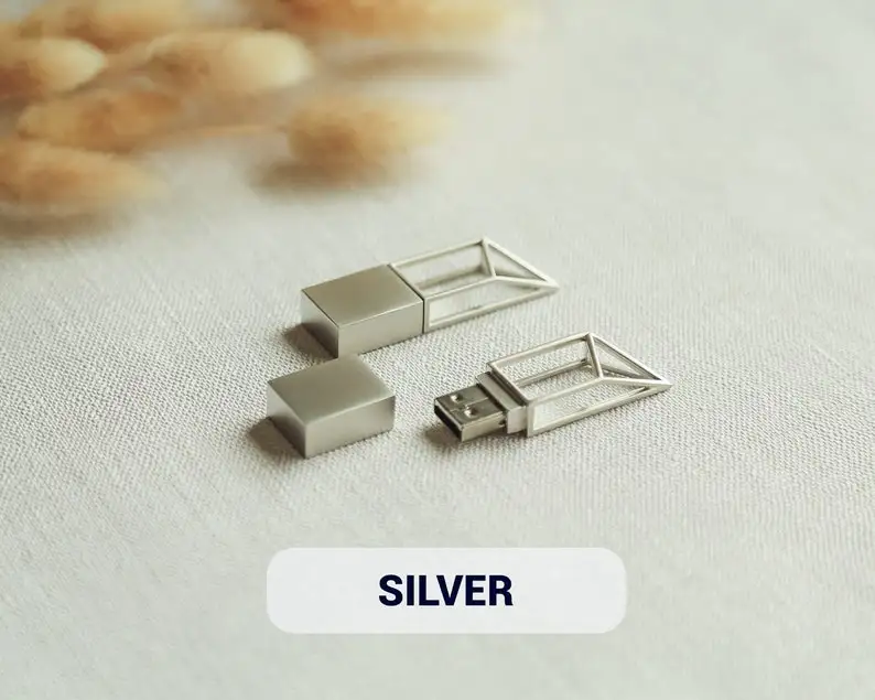 Metal USB Flash Drive 32GB 64GB 128GB 256GB USB 2.0/ 3.0 Custom Engraved Modern Aesthetic Gold Silver Gunmetal Geometric USB