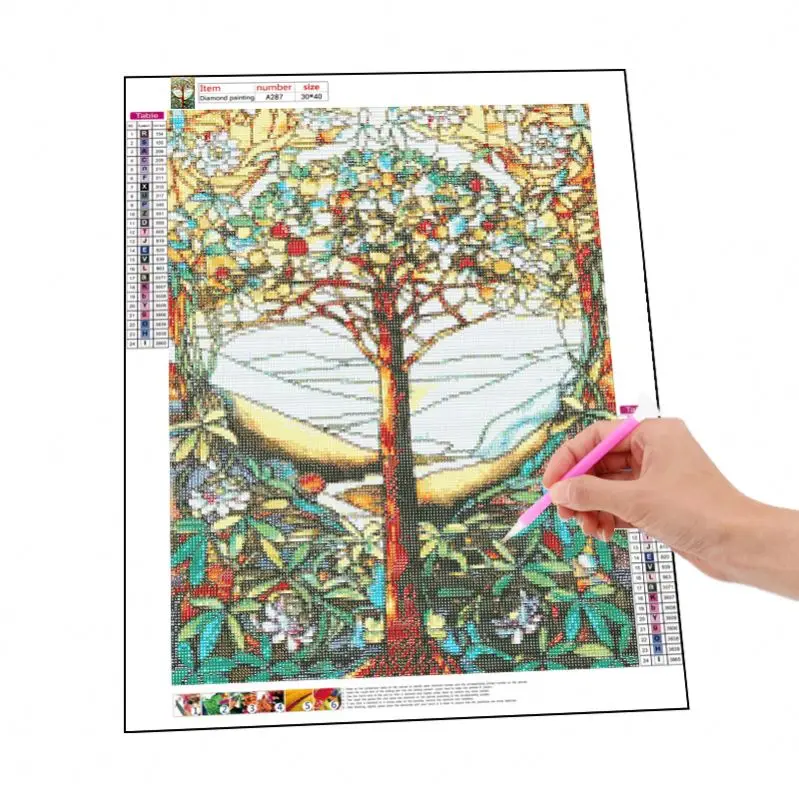 Handmade Diy Kits Short Lint Canvas Landscape Abstract Diamond Painting Tree