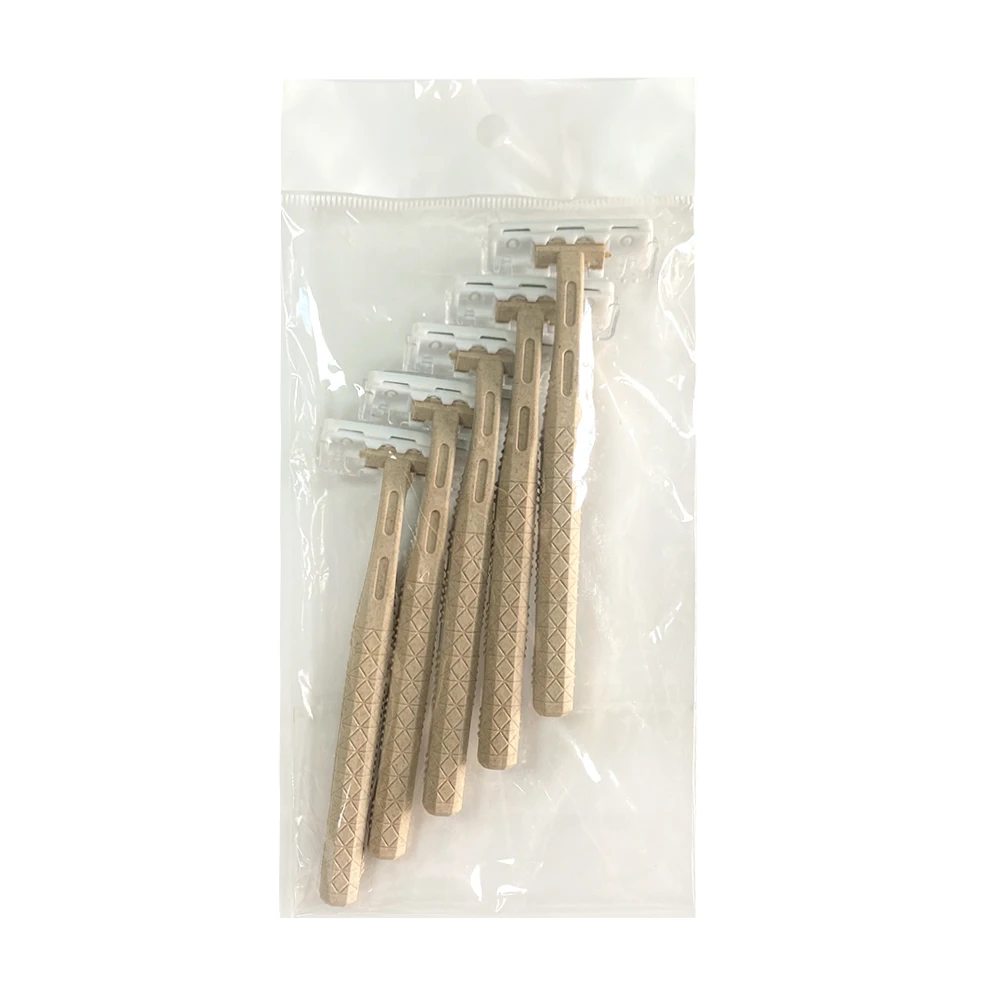 Wholesale Biodegradable Disposable Wheat Straw Eco Friendly Triple Blades Super Quality Shaving Razor
