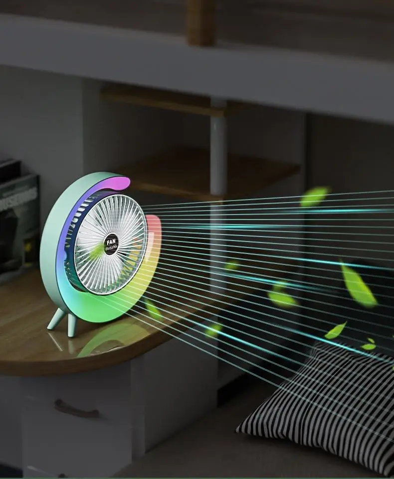 Personal Cooling Fan Powerful 3 speed portable laptop fan Adjustable rechargeable table fans with colorful light for Bedroom