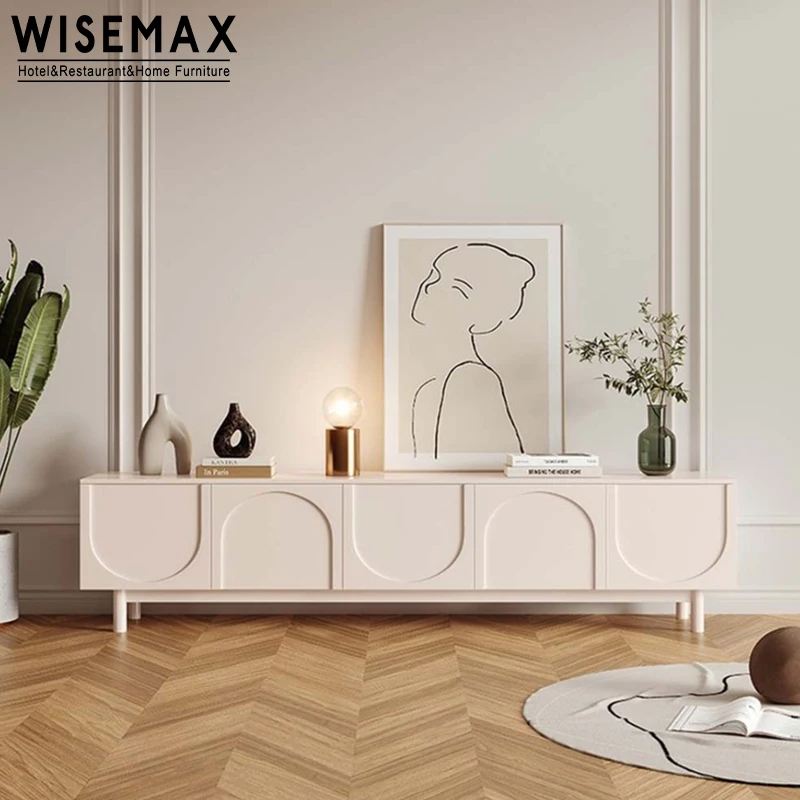 WISEMAX FURNITURE Italian home furniture minimalist wood tableware cabinet white metal base side storage cabinet for dining room