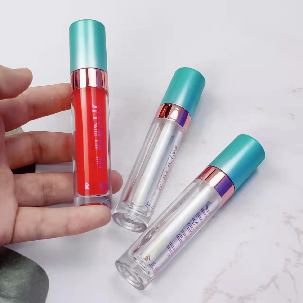 Low Moq 1.2Ml Small Lip Gloss Tube Green Lipgloss Bottle Empty Cosmetic Lipstick Tube With Big Applicator