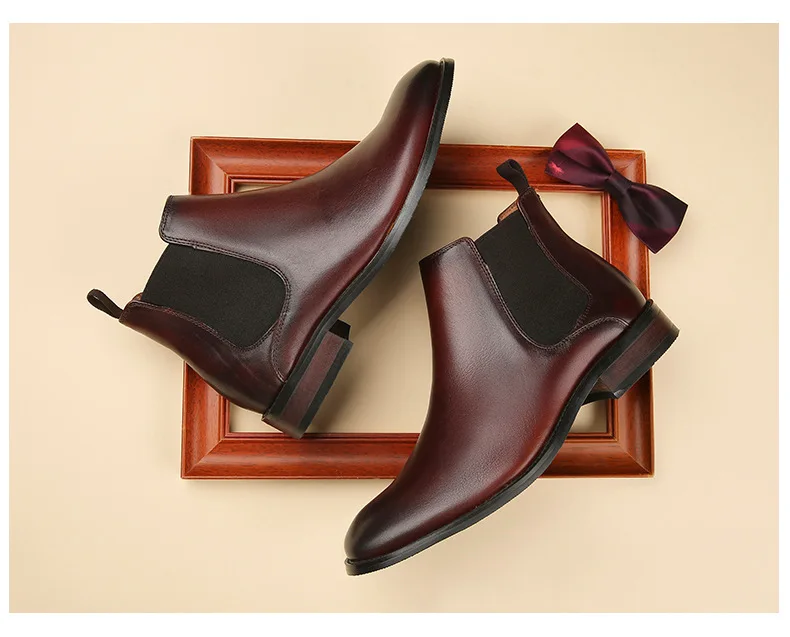 Genuine Leather Black Business Casual Leather Shoes Flat Fashion Custom Men Designer Luxury Liberty Chelsea Boots Winter Shoes