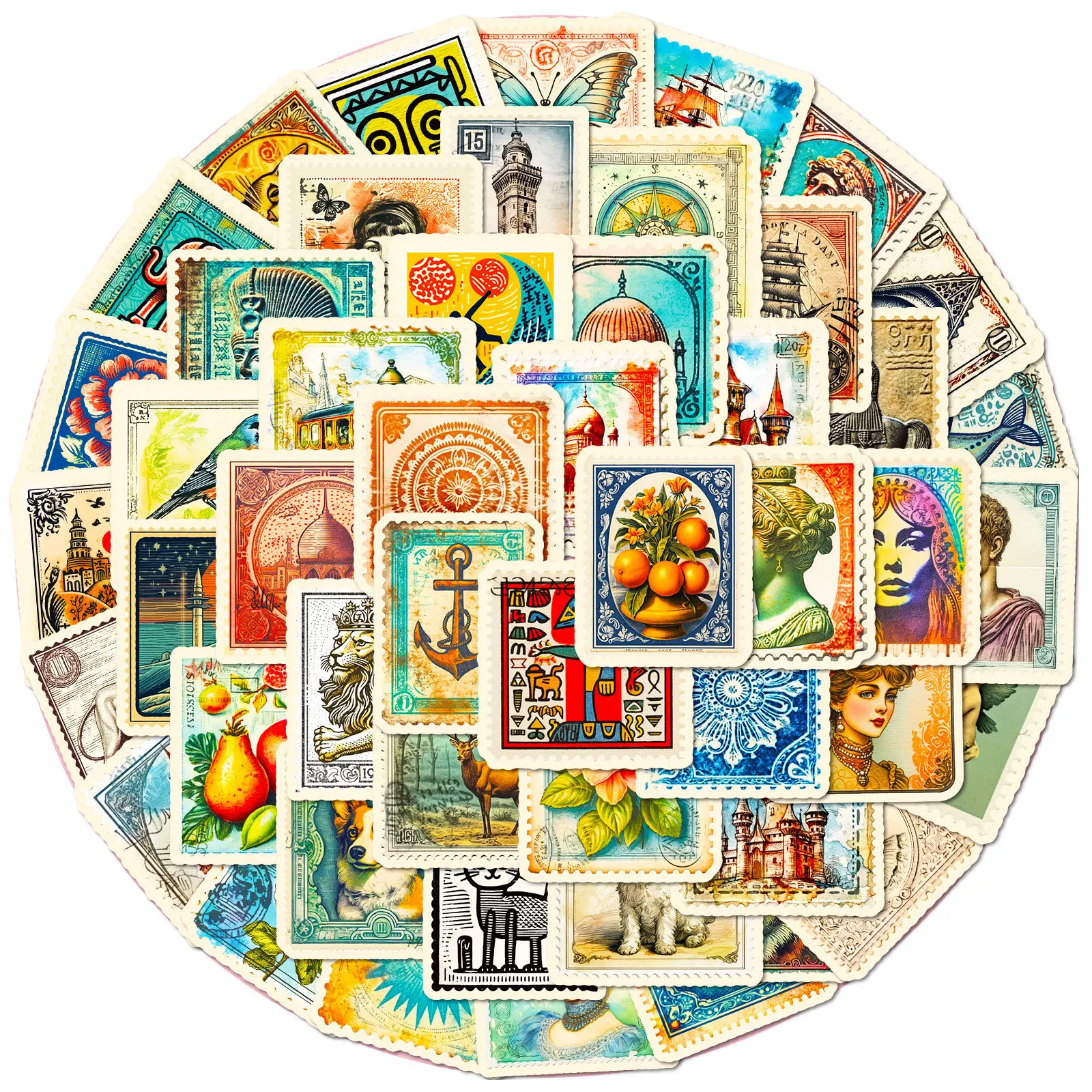 55PCS Colorful tourism vintage ravelling souvenir postage retro stamp sticker