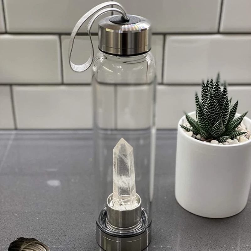 Wholesale Eco Friendly Natural Quartz Crystal Glass Water Bottle Six Prism Crystal Column Energy Healing Infused Water Bottle