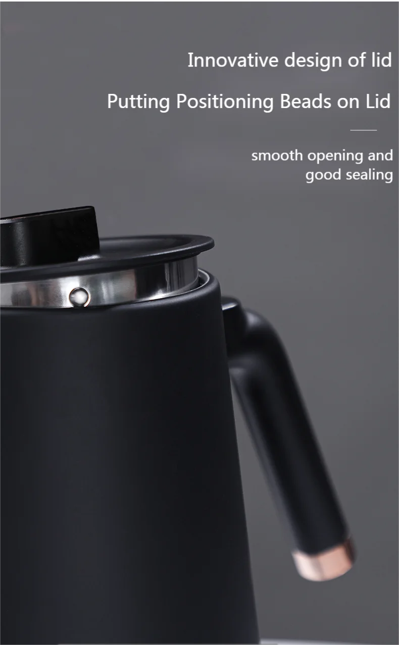 zeroHero Black 600ml Tea Coffee Pour Over Pot Stainless Steel Temperature Control Electric Gooseneck Kettle