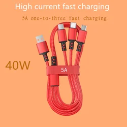 High quality 3 in 1 5a fast charging cables usb charging cable usb nylon data cable wires for all cell phones