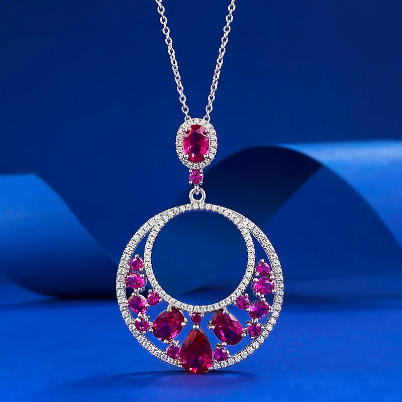 Модные ювелирные изделия 925 стерлингового серебра позолоченный круглый рубиновый Мульти камень кулон