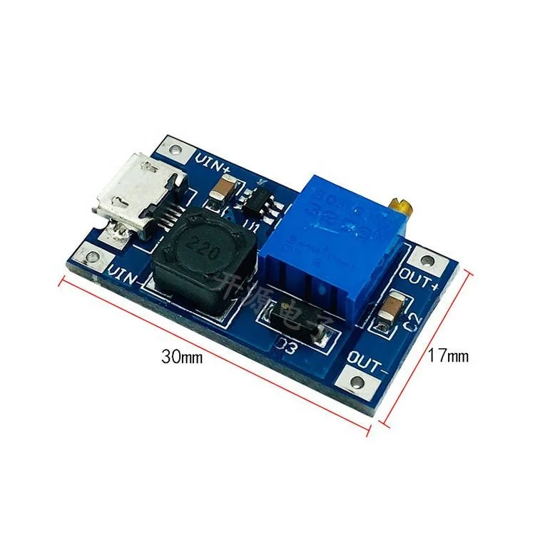 2A Booster Board DC-DC Step-up Module Wide Input Voltage 2/24V Boost to 5/9/12/28V, Adjustable 2577