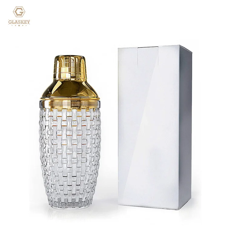 Glass Mixer Plaid Glass Shaker Stainless Steel Lid Mixing Cup Bar Bartending Tool Shaker Cup