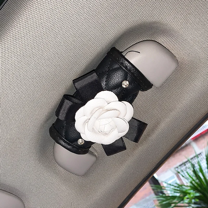 White Camellia Car Interior Set Universal Handbrake Shift Cover Gear Cover Seat Cover