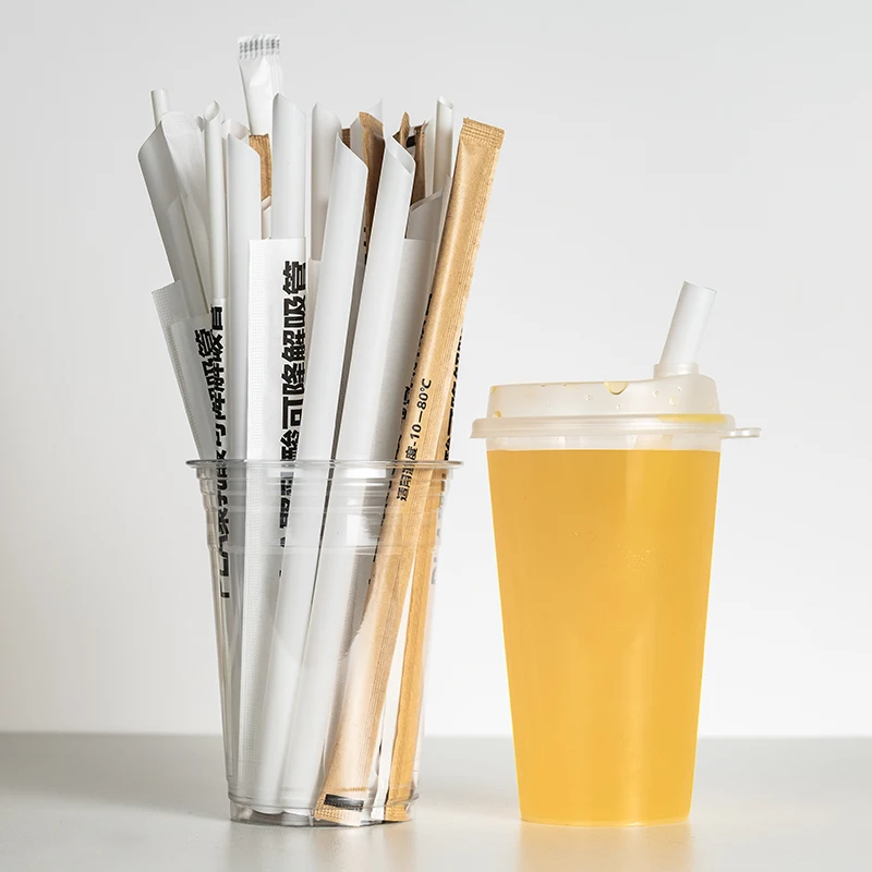 Biodegradable Plastic Boba  Compostable Individually Wrapped Coffee PLA Straw