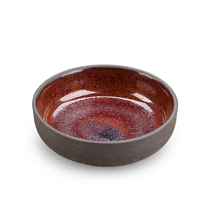 Custom OEM colorful reactive glaze retro rustic stoneware porcelain ceramic bowl