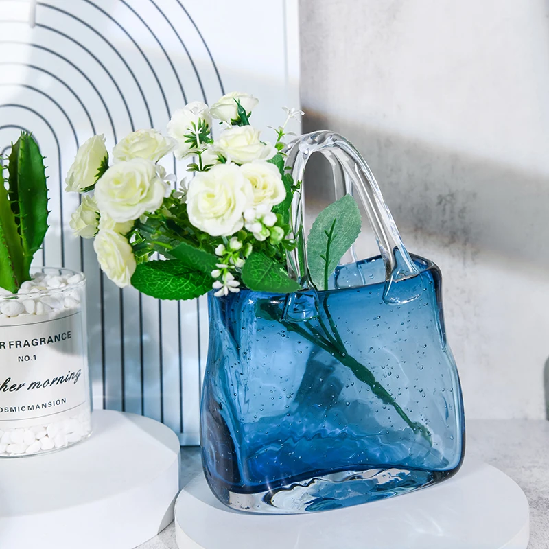 Aspire Creative Bag Shape Flower Vase Glass for Home Decor Table Ornament