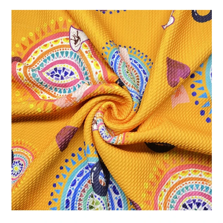 Custom no moq digital printing 100% polyester stretch printed knitted bullet fabrics for women clothing