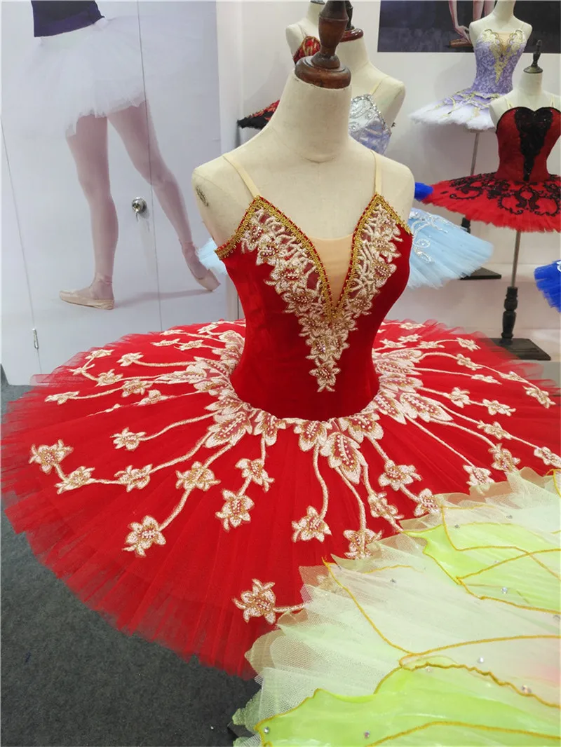 Professional High Quality Ballet Dance Competition Performance Wear Women Adult Red Tutu Costumes