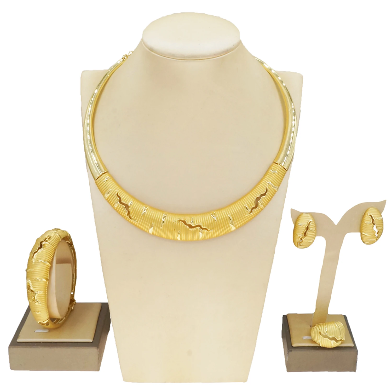 High Quality Simple Elegant Dubai Jewelry Accessories Fashion 24 k Gold Plated Jewelry Sets Beautiful African Jewelry Necklace