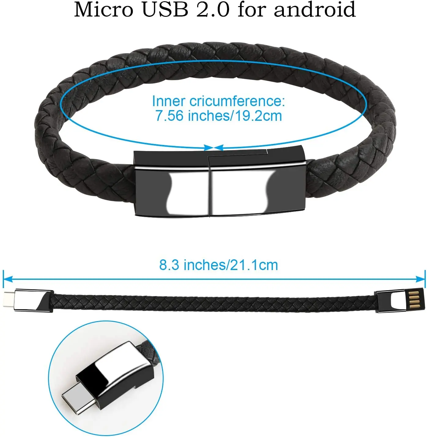 EONLINE Outdoor Portable Leather Mini Micro USB Bracelet Charger Data Charging Cable Sync Cord For Android Type-C Phone Cable