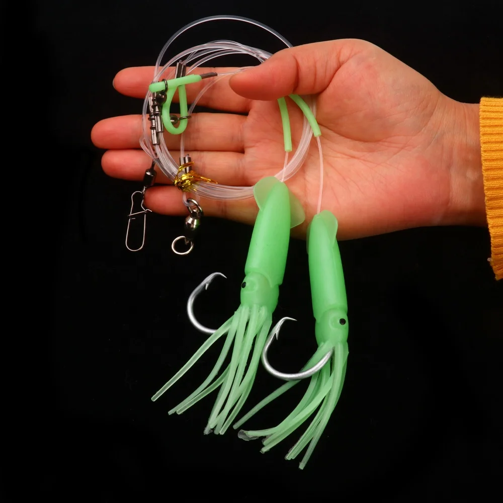 Bulk Customized Customized stainless steel circle hook deep drop fishing rig with Luminous Octpus Lure