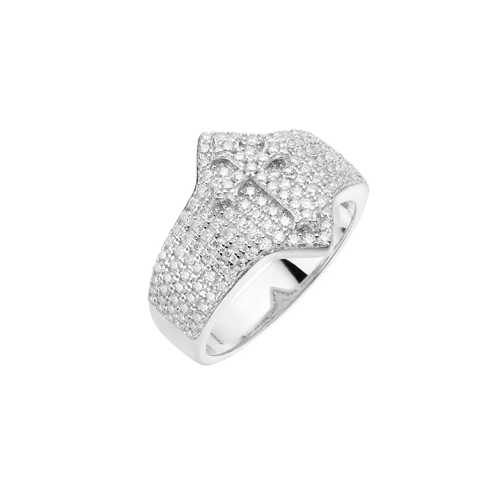 Top Quality Hot Selling Geometry 925S Two Tone 14K Yellow Gold Platinum Plating Zircon Stone CZ Cross Rings