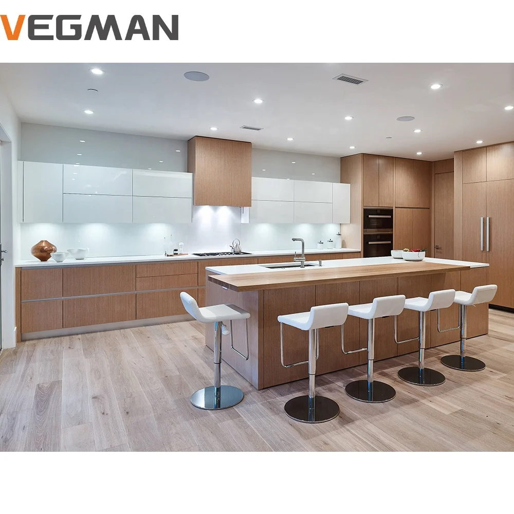 Professional Modern High Quality Smart Wood Veneer Chipboard Kitchen Cabinets Designs