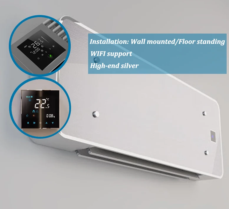 Super Thin Hydronic Fan Coil Heating & Cooling Water Radiator 12cm Thickness with Dc Inverter Motor 115V/60HZ Glass Panel