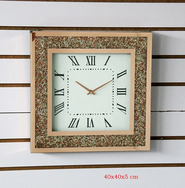 custom size crushed diamond decor clock glass wall clocks luxury sublimation clocks wall decorative crush stone diamonds furnitu