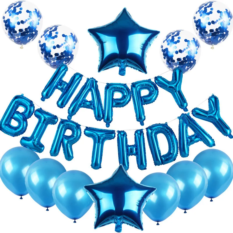New Designs Happy Birthday foil Letters Balloon Set Latex Sequin Confetti Balloon Birthday Party Decoration Atmosphere Supplies
