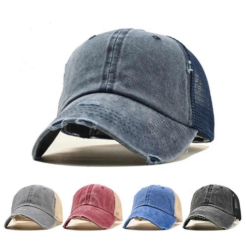 Wholesale Unstructured Mesh Washed Worn Out Trucker Cap Baseball Dad Hats Sports Cap