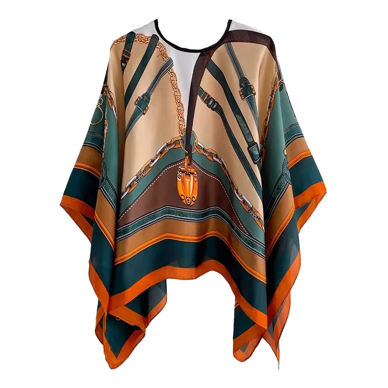 New Fashion Women Large Soft 110*110cm Printing Silk Pullover Summer Luxury Swimsuit Silk Beach Cover Up Pullover For Women