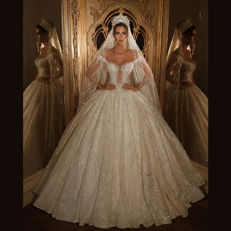 LUWEIYA New Beautiful Off Shoulder Sweetheart Bridal Gowns Vestidos De Novia Luxury Lace Women Dresses Long Train Wedding Dress