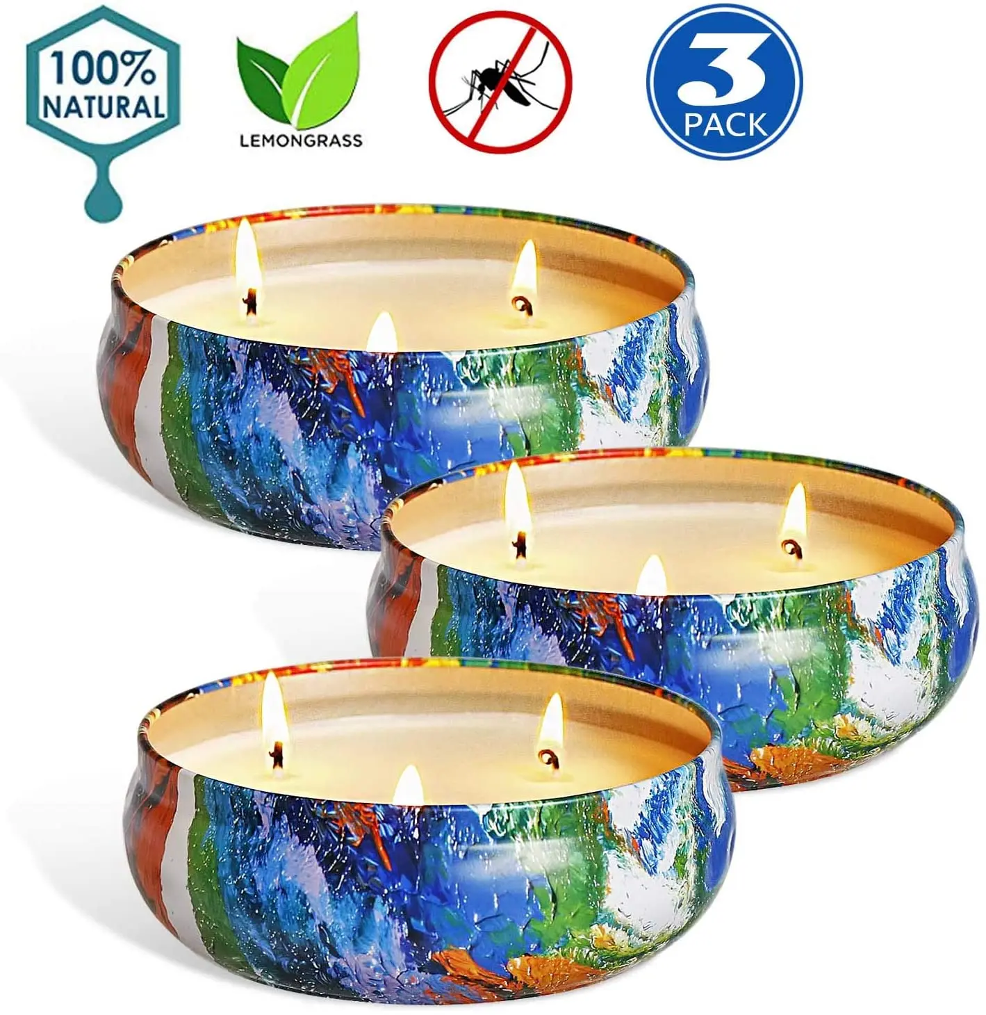 3 Wicks Scented Candle Citronella Plant Oil Mosquito Repellent Soy Aromatic Candles Sets Of 3