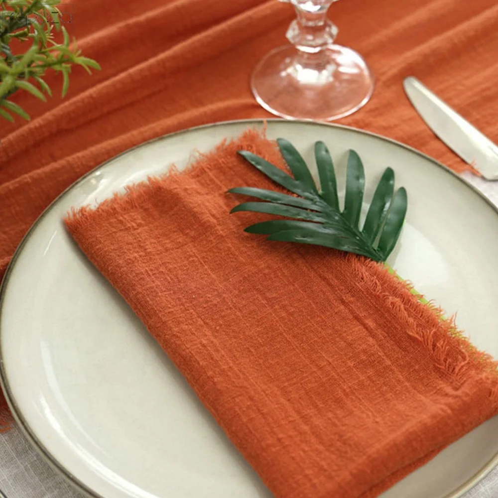 Beautiful handmade frayed edges table decor peach pink color recycled eco friendly cotton gauze napkins 43x43