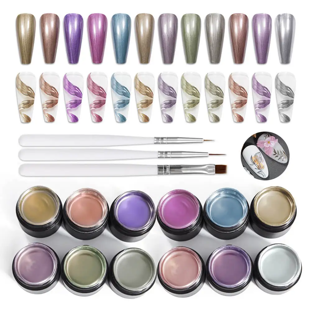 European Standard 12 Color Metal Silver Gold Mirror Soak Off UV LED Painting Gel Nail Polish Metallic Gel