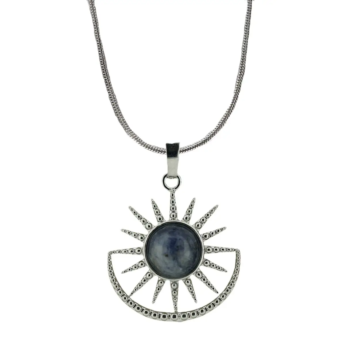 Trendy Snake Chains Sun-Shape Amethyst Tiger Eye Natural Stone Pendant Necklace Jewelry