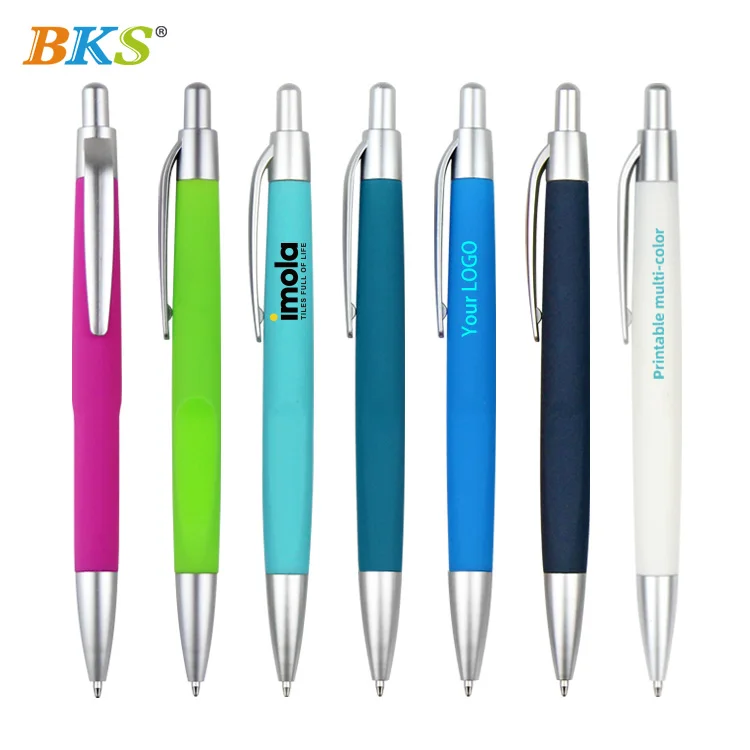 BKS Soft wholesale hotel Cheap Rubber Coated Finishing Multi Colors custom LOGO Printed custom Plastic ballpoint pen