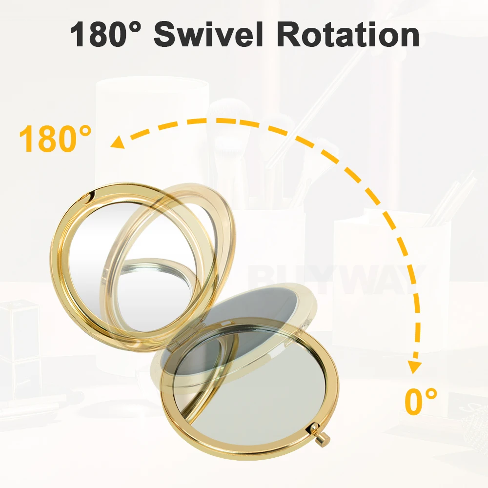 Folding Mini Portablerose Gold Travel Handheld Pocket  Custom Logo Foldable Led Light Cosmetic Makeup Hand Held Mirror