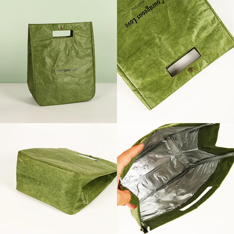 Vintage Kraft Outgoing Shopping Handbag New Style Waterproof One Shoulder Beach Bag with Dupont Paper Printed Logo