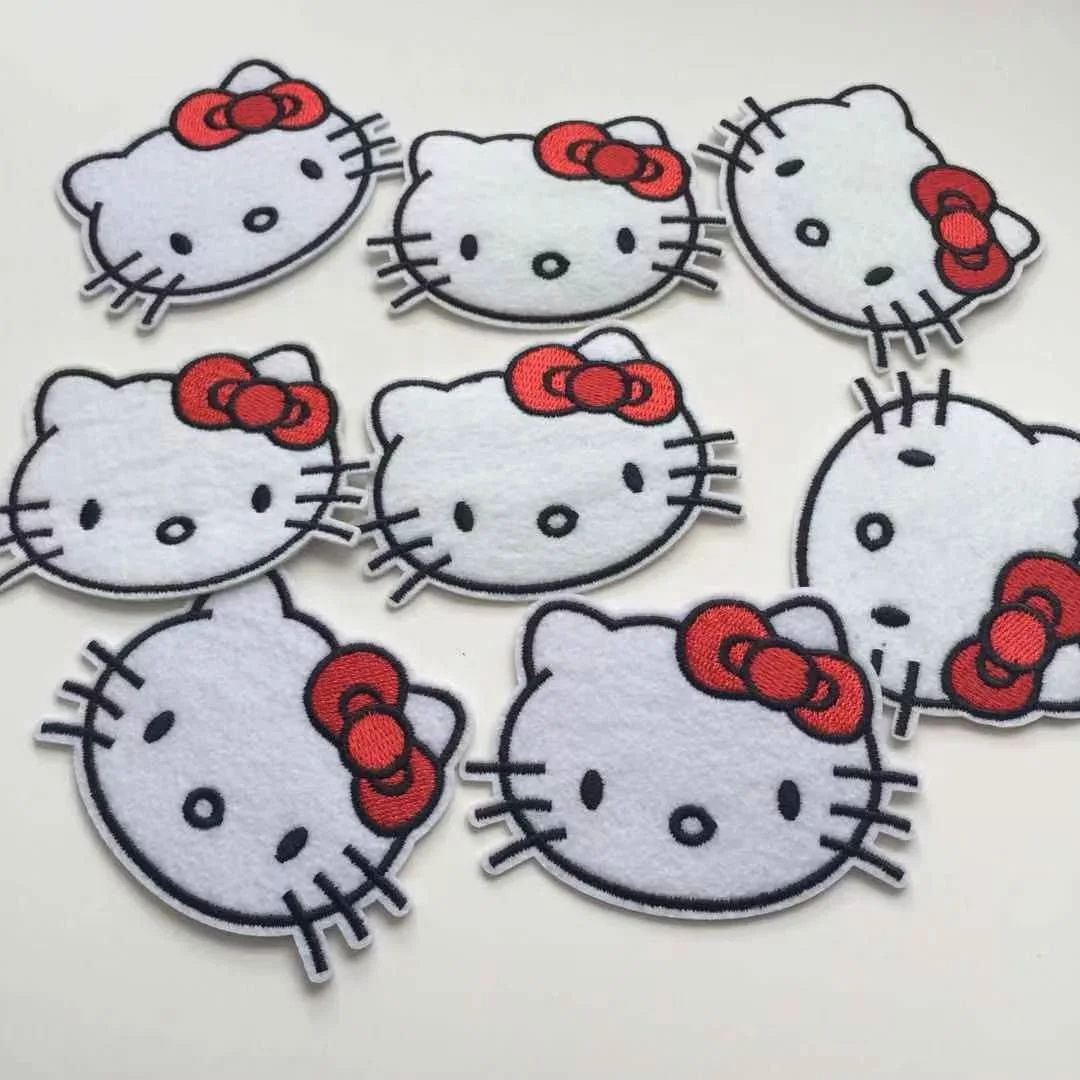  Лидер продаж дешевая вышитая нашивка с головой кошки Hello Kitty термоклейкая для